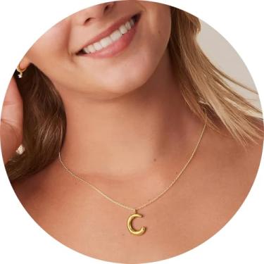 Imagem de Pingente de colar com inicial A-Z em 3D, joia de aço inoxidável personalizada, corrente ajustável, adequado para design moderno de letras femininas, F, Aço inoxidável, Sem Pedra Preciosa