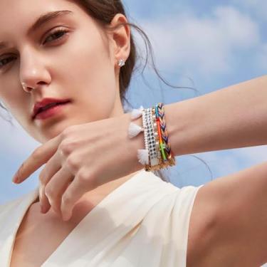 Imagem de Pulseira elástica Boho 17,8 cm pulseiras empilháveis coloridas modernas bijuterias presentes para mulheres, 7inch, Plástico, Sem Pedra Preciosa
