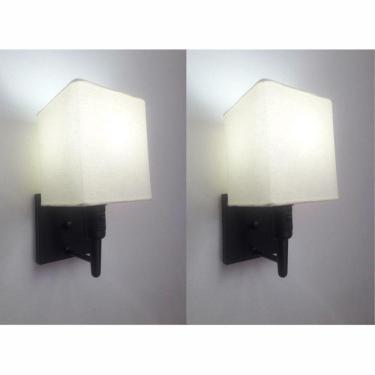 Imagem de Kit-2 Arandela Quadrada Md-2019 Preto C- Inter Liga E Desl Cúpula Em Tecido Algodão Crú - Bivolt