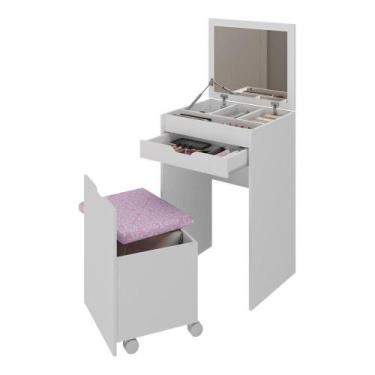 Imagem de Penteadeira 54cm Com Espelho 1 Gaveta 1 Porta Basculante E Puff Multim