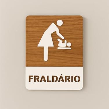 Imagem de Placa de Sinalização Fraldário em MDF 6mm Amadeirado e MDF Branco em relevo 3D