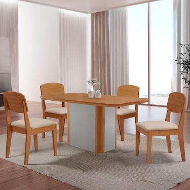 Imagem de Mesa De Jantar Isadora 120cm Tampo Mdf Laminado Veludo Creme Naturale Off White