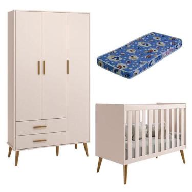 Imagem de Berço Americano e Guarda Roupa Infantil 3 Portas Isis Rosa Acetinado c