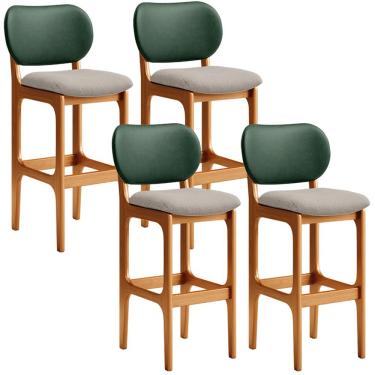 Imagem de Kit 4 Banquetas Alta Bar Cozinha Sala Jantar Betta L02 Imbuia Facto Verde Linho Bege - Lyam Decor