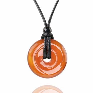 Imagem de weryerker Colar com pingente feito à mão de 30 mm Donut Donut Pendnat Reiki Chakra Colar de cristal moeda da sorte com corrente ajustável, 1.18 inch, Gema, Aventurina verde