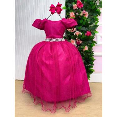 Imagem de Vestido Infantil Formatura Pink Longo com Glitter para Daminhas - Fabu