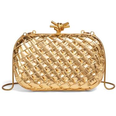 Imagem de Bolsa feminina de tecido para noite, bolsa tiracolo de couro com nó para festa de casamento, formatura, Dourado, 23.5 * 12 * 19.5 cm