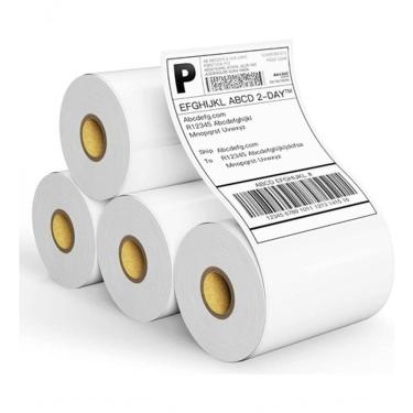 Imagem de 05 Rolos Etiqueta 10x15 100x150 Térmica Serrilha Cor Branco