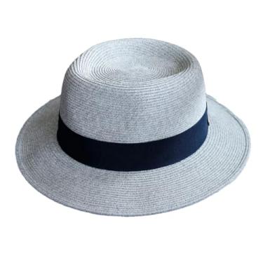 Imagem de Chapéu masculino de verão em forma macia, aba larga, praia, proteção UV, chapéu de jazz cinza claro cabeça grande 58-61 cm