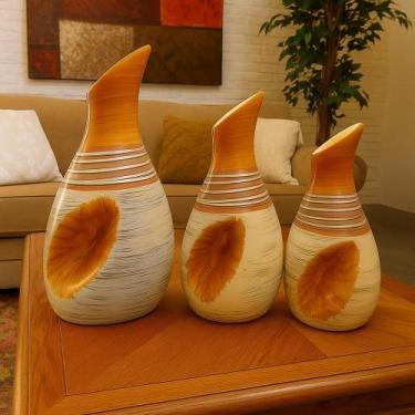 Imagem de Conjunto de Vasos Decorativos de Cerâmica 3 Peças Modernas para Sala, 