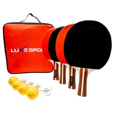 Imagem de Conjunto Ping Pong de 4 – Pacote de tênis de mesa completo com 4 pingues de ping, 8 bolas de três estrelas, bolsa de viagem portátil de armazenamento – conjunto de raquete para 2 ou 4 jogadores – Rec Jogos Internos/Externos