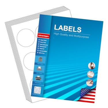 Imagem de Etiquetas adesivas circulares de 6,3 cm, adesivo redondo para escrever, papel adesivo para impressora jato de tinta, (9 etiquetas/folha), 10 folhas