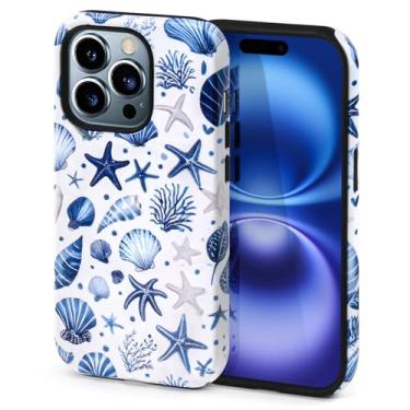 Imagem de Hng Kiang Hu Capa Summer Coastal Seashell Pattern para iPhone 16E, [compatível com Magsafe], proteção à prova de choque, design azul e branco (para iPhone 16E)