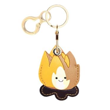 Imagem de Capa de couro compatível com AirTag, linda capa protetora com chaveiro, rastreador GPS antiarranhões para chaves, bolsa, animais de estimação (amarelo fogueira)