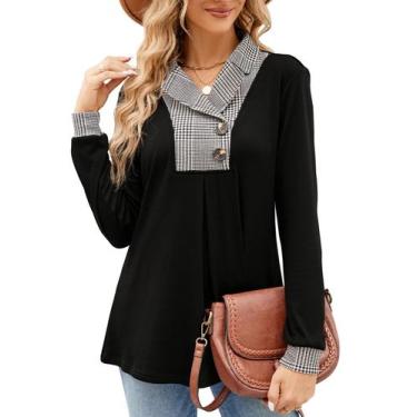 Imagem de Blusas de túnica Newchoice, pretas compridas, para mulheres, suéter de