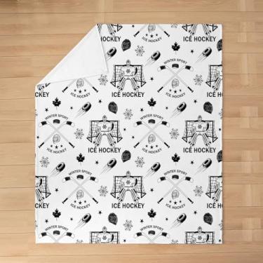 Imagem de Erosebridal Cobertor de flanela de hóquei no gelo, cobertor de lã de gol de hóquei, esporte europeu Vhite bola de pelúcia felpuda para jogos competitivos, decoração de sala de trabalho em equipe