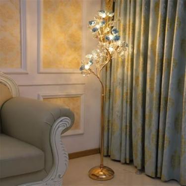 Imagem de Luminária de chão contemporânea de luxo em cerâmica com design floral, LED, estilo campestre francês, criativa, para sala de estar, quarto, quarto de menina, casa de campo (Estilo 2)