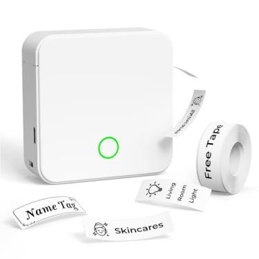 Imagem de DETONGER Máquina de etiquetagem recarregável com fita, mini impressora de etiquetas Bluetooth portátil P0, pequena máquina de etiquetagem térmica fácil de usar para escritório em casa, organização