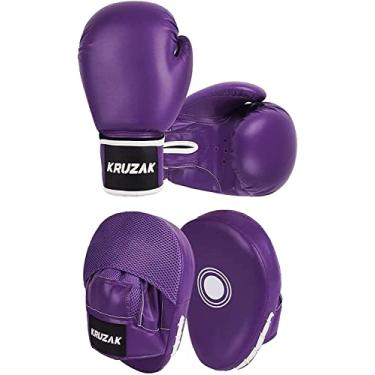 Imagem de Kruzak Conjunto simples de luvas de foco e luvas de boxe para treinamento de kickboxing e Muay Thai MMA - Kit unissex com almofadas de perfuração para artes marciais e karatê - roxo 113 g
