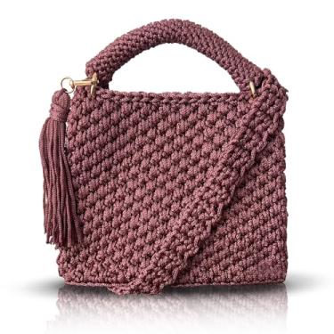 Imagem de Bolsa de ombro feminina de crochê feita à mão – Bolsa transversal de malha boho com borla, bolsa de tecido leve, bolsa casual elegante para uso diário e viagens