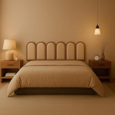 Imagem de Kit Cabeceira Aura Estofada Autocolante com Borda em MDF para Cama Sol