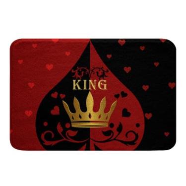 Imagem de Manfei Tapetes de banho infantis King Crown tapetes de banheiro com estampa de corações vermelhos para decoração de quarto de meninos e meninas, tapetes de banho pretos e vermelhos, tapetes de pelúcia