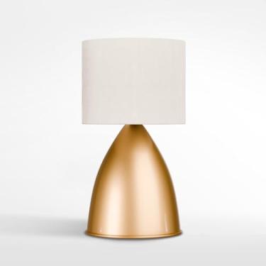 Imagem de Abajur Luminária de Mesa CláSsico Bojudo Dourado de AlumíNio Bivolt com CúPula Algodão Iluminação e Decoração(Dourado Cúpula Branca)