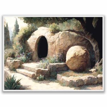 Imagem de The Tomb is Empty Wall Art He is Risen Jesus Posters Cristo Arte Cristã Impressão em Tela Entrada Decoração de Parede Decoração de Sala de Estar Arte 16x24 Sem Moldura
