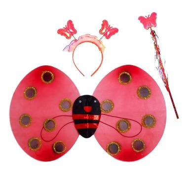 Imagem de Kit Asa De Joaninha Com Varinha E Tiara Vermelho