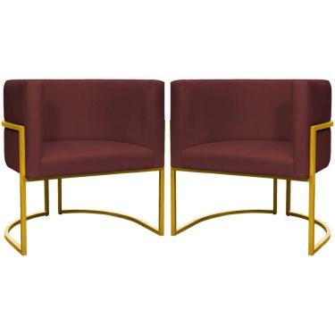 Imagem de Kit 2 Poltronas Cadeira Para Sala De Luna Suede Cores Base Dourada - Bordô, Suede