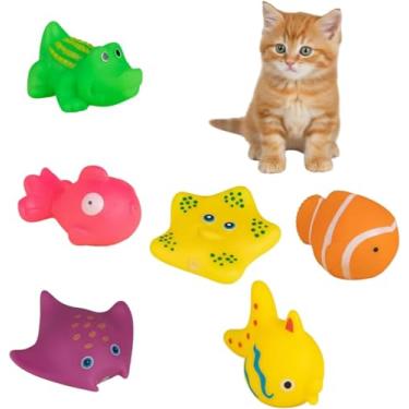 Imagem de Seadiquiet 6 peças de brinquedo interativo colorido para gatos de piscina, brinquedo aquático flutuante para gatos, brinquedo de peixe, natação e peixe, brinquedos sensoriais para gatos internos