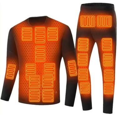 Imagem de Rock88 Conjunto de roupa íntima térmica aquecida 22 zonas de inverno masculino terno quente feminino camada de base aquecida USB camisetas de esqui + Johns (preto, GG)