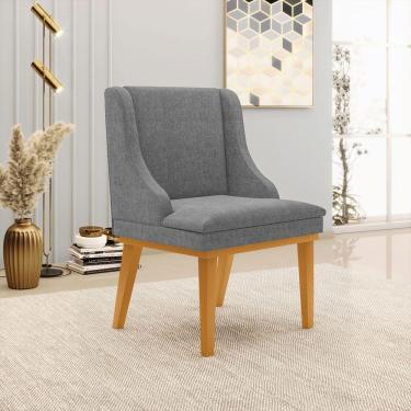 Imagem de Cadeira Decorativa Sala De Jantar Base Fixa De Madeira Firenze Linho Grafite/castanho