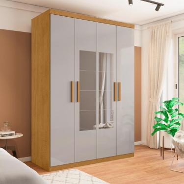 Imagem de Roupeiro 4 Portas Com Espelho Ameixa Naturalle Off White