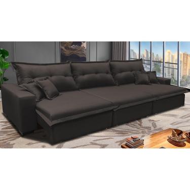 Imagem de Sofá Retrátil E Reclinável 3,52m Com Molas Ensacadas Cama Inbox Prime Tecido Linho Marrom