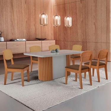Imagem de Mesa De Jantar Aspen 180cm Tampo Mdf Vidro Copper Premium Veludo Marrom/off/nat/serig Off