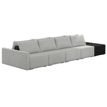 Imagem de Sofá Ilha Modular Living Com Puff 392cm Georgia K04 Linho Cinza/preto - Mpozenato