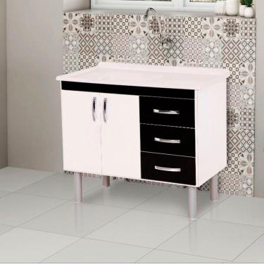 Imagem de Balcão Tóquio 2 Portas E 3 Gavetas Para Pia De 120 Cm Rorato Branco Com Preto