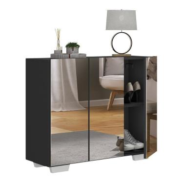 Imagem de Sapateira Com Espelho 3 Portas Nina Multimóveis V6023 Preta/Branca Preto/Branco