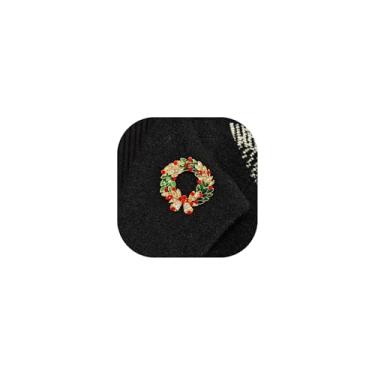 Imagem de Broche de Natal vintage laço duplo sino guirlanda de Natal Papai Noel com folhas verdes incrustadas com strass coloridos alfinetes de férias requintados para mulheres, one size, Metal, Sem Pedra
