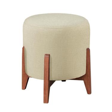 Imagem de Puff Banqueta Thor Luxo Madeira Maciça Castellar Móbile Linho Bege Claro