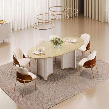Imagem de Conjunto Liz Tampo Organico 218cm com 6 Cadeiras Vitta Off White/Dourado/Terracota/Perola