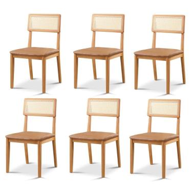 Imagem de Kit 6 Cadeiras de Jantar com Encosto de Telinha Ava Caramelo/Marrom