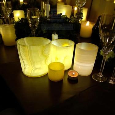 Imagem de Castiçal de alabastro egípcio feito à mão - Suporte luxuoso para luz de chá com brilho suave - pedra natural para casa, spa e meditação - peça de decoração, ambiente relaxante em vários tamanhos