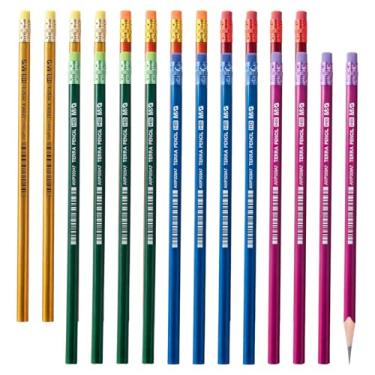 Imagem de M&G Pacote com 24 lápis de madeira triangulares da série Terra, não apontados com borrachas combinando, núcleo resistente a quebras, 6 cores sólidas de tons metálicos para escola, escritório, sala de