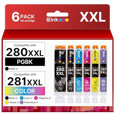 Imagem de Cartucho de tinta compatível E-Z Ink (TM) para substituição para Canon PGI-280XXL CLI-281XXL PGI 280 XXL CLI 281 XXL para uso com PIXMA TS9120 TS8120 TS8220 (PGBK, preto, azul foto, ciano, magenta, amarelo) pacote com 6