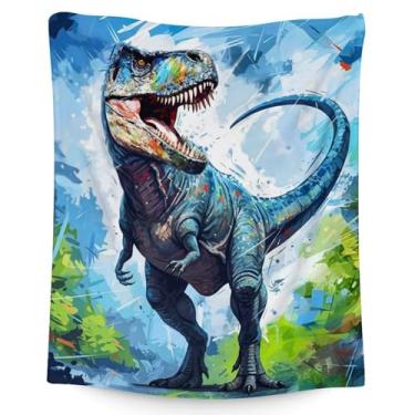 Imagem de Eccustomized Cobertor de dinossauro presentes para meninos - 127 x 152 cm de dinossauro peludo quente para homens para cama, sofá, sala de estar
