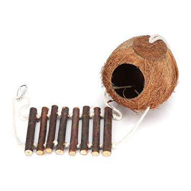 Imagem de QANYEGN House de pássaros pendurados, ninhos de pássaros de fibra de coco, refúgio de coco com escada para o hamster de esquilos canários de periquito Finch