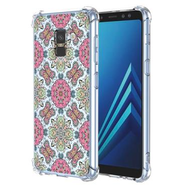 Imagem de WEIOUHR Capa para Galaxy A8 2018 Samsung A8 2018 transparente macio TPU estilo boêmio, capa protetora leve resistente a choques e arranhões, para Samsung Galaxy A8 2018 (rosa verde)