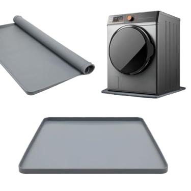 Imagem de Bandeja de arruela de 68,5 cm para proteção de piso, borda elevada, tapete de borracha para máquina de lavar, bandeja de borracha para lavadora, bandeja de drenagem sob geladeira, dobrável
